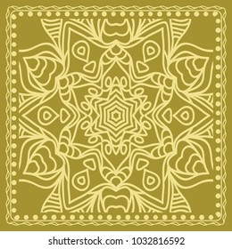 Design print for kerchief. The pattern of the mandala. Vector illustration. The idea for design prints for neck scarves, carpets, bandanas