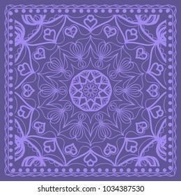 Design print for kerchief. The pattern of the mandala. Vector illustration. The idea for design prints for neck scarves, carpets, bandanas