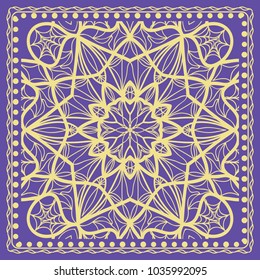 Design print for kerchief. The pattern of the mandala. Vector illustration. The idea for design prints for neck scarves, carpets, bandanas