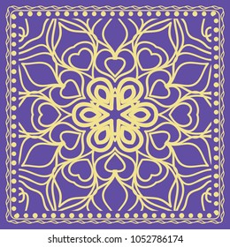Design print for kerchief. The pattern of the mandala. Vector illustration. The idea for design prints for neck scarves, carpets, bandanas