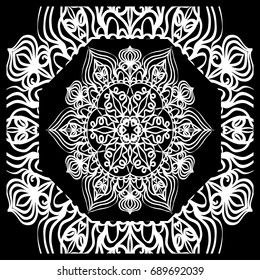 Design print for kerchief. The pattern of the mandala. Vector illustration. The idea for design prints for neck scarves, carpets, bandanas