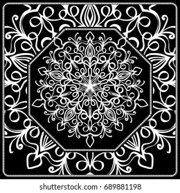 Design print for kerchief. The pattern of the mandala. Vector illustration. The idea for design prints for neck scarves, carpets, bandanas