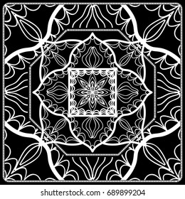 Design print for kerchief. The pattern of the mandala. Vector illustration. The idea for design prints for neck scarves, carpets, bandanas