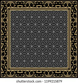 Design print. The pattern of geometric ornament. Vector illustration. The idea for design prints for neck scarves, carpets, bandanas.