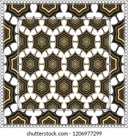 Design print. The pattern of geometric ornament. Vector illustration. The idea for design prints for neck scarves, carpets, bandanas.