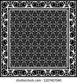 Design print. The pattern of geometric ornament. Vector illustration. The idea for design prints for neck scarves, carpets, bandanas.