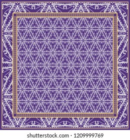 Design print. The pattern of geometric ornament. Vector illustration. The idea for design prints for neck scarves, carpets, bandanas.