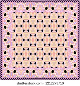 Design print. The pattern of geometric ornament. Vector illustration. The idea for design prints for neck scarves, carpets, bandanas.