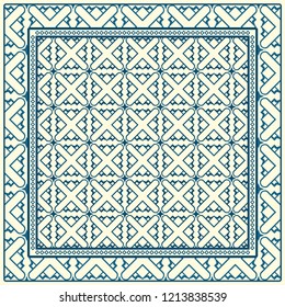 Design print. The pattern of geometric ornament. Vector illustration. The idea for design prints for neck scarves, carpets, bandanas.