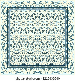 Design print. The pattern of geometric ornament. Vector illustration. The idea for design prints for neck scarves, carpets, bandanas.