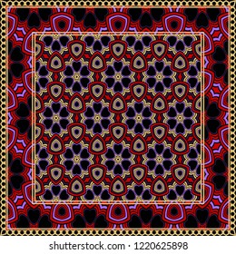 Design print. The pattern of geometric ornament. Vector illustration. The idea for design prints for neck scarves, carpets, bandanas.