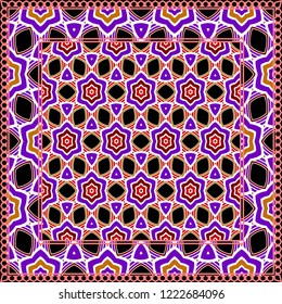 Design print. The pattern of geometric ornament. Vector illustration. The idea for design prints for neck scarves, carpets, bandanas.