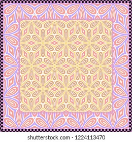 Design print. The pattern of geometric ornament. Vector illustration. The idea for design prints for neck scarves, carpets, bandanas.