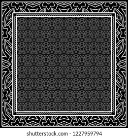 Design print. The pattern of geometric ornament. Vector illustration. The idea for design prints for neck scarves, carpets, bandanas.