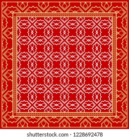 Design print. The pattern of geometric ornament. Vector illustration. The idea for design prints for neck scarves, carpets, bandanas.
