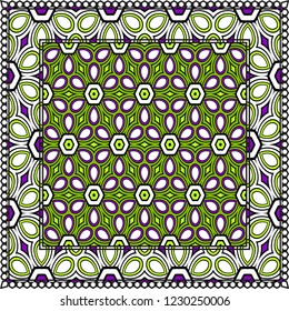 Design print. The pattern of geometric ornament. Vector illustration. The idea for design prints for neck scarves, carpets, bandanas.