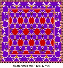 Design print. The pattern of geometric ornament. Vector illustration. The idea for design prints for neck scarves, carpets, bandanas.
