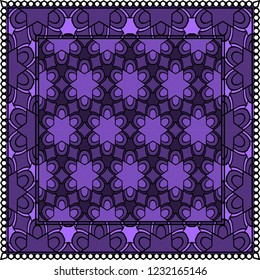 Design print. The pattern of geometric ornament. Vector illustration. The idea for design prints for neck scarves, carpets, bandanas.