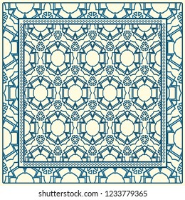 Design print. The pattern of geometric ornament. Vector illustration. The idea for design prints for neck scarves, carpets, bandanas.