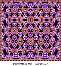 Design print. The pattern of geometric ornament. Vector illustration. The idea for design prints for neck scarves, carpets, bandanas.