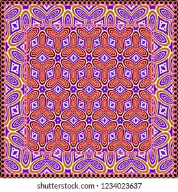 Design print. The pattern of geometric ornament. Vector illustration. The idea for design prints for neck scarves, carpets, bandanas.