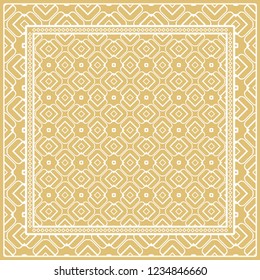 Design print. The pattern of geometric ornament. Vector illustration. The idea for design prints for neck scarves, carpets, bandanas.