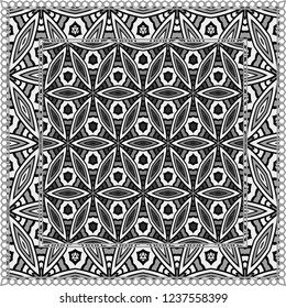 Design print. The pattern of geometric ornament. Vector illustration. The idea for design prints for neck scarves, carpets, bandanas.