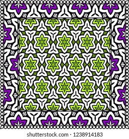 Design print. The pattern of geometric ornament. Vector illustration. The idea for design prints for neck scarves, carpets, bandanas.