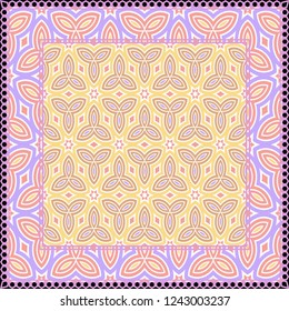 Design print. The pattern of geometric ornament. Vector illustration. The idea for design prints for neck scarves, carpets, bandanas.