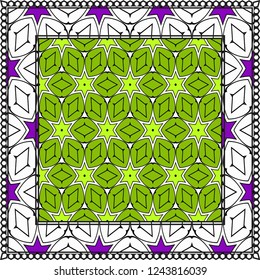Design print. The pattern of geometric ornament. Vector illustration. The idea for design prints for neck scarves, carpets, bandanas.