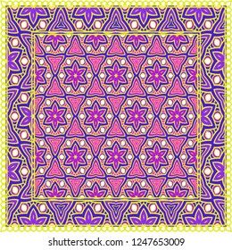 Design Print. The Pattern Of Geometric Ornament. Vector Illustration. The Idea For Design Prints For Neck Scarves, Carpets, Bandanas.