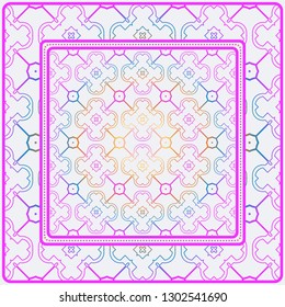Design Print. The Pattern Of Geometric Ornament. Vector Illustration. The Idea For Design Prints For Neck Scarves, Carpets, Bandanas. Rainbow color.