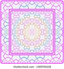 Design Print. The Pattern Of Geometric Ornament. Vector Illustration. The Idea For Design Prints For Neck Scarves, Carpets, Bandanas. Rainbow color.