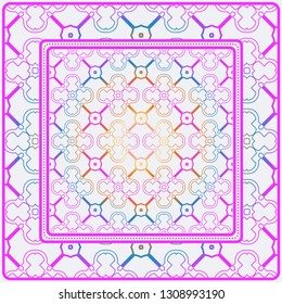 Design Print. The Pattern Of Geometric Ornament. Vector Illustration. The Idea For Design Prints For Neck Scarves, Carpets, Bandanas. Rainbow color.