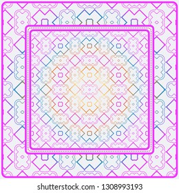 Design Print. The Pattern Of Geometric Ornament. Vector Illustration. The Idea For Design Prints For Neck Scarves, Carpets, Bandanas. Rainbow color.