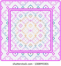 Design Print. The Pattern Of Geometric Ornament. Vector Illustration. The Idea For Design Prints For Neck Scarves, Carpets, Bandanas. Rainbow color.
