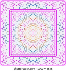 Design Print. The Pattern Of Geometric Ornament. Vector Illustration. The Idea For Design Prints For Neck Scarves, Carpets, Bandanas. Rainbow color.