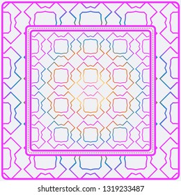 Design Print. The Pattern Of Geometric Ornament. Vector Illustration. The Idea For Design Prints For Neck Scarves, Carpets, Bandanas. Rainbow color.