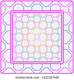 Design Print. The Pattern Of Geometric Ornament. Vector Illustration. The Idea For Design Prints For Neck Scarves, Carpets, Bandanas. Rainbow color.