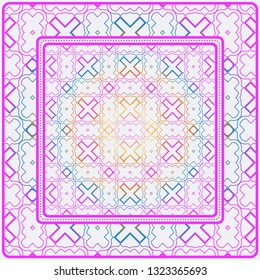 Design Print. The Pattern Of Geometric Ornament. Vector Illustration. The Idea For Design Prints For Neck Scarves, Carpets, Bandanas. Rainbow color.