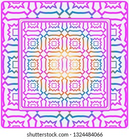 Design Print. The Pattern Of Geometric Ornament. Vector Illustration. The Idea For Design Prints For Neck Scarves, Carpets, Bandanas. Rainbow color.