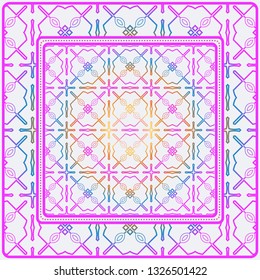 Design Print. The Pattern Of Geometric Ornament. Vector Illustration. The Idea For Design Prints For Neck Scarves, Carpets, Bandanas. Rainbow color.