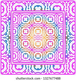 Design Print. The Pattern Of Geometric Ornament. Vector Illustration. The Idea For Design Prints For Neck Scarves, Carpets, Bandanas. Rainbow color.