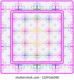 Design Print. The Pattern Of Geometric Ornament. Vector Illustration. The Idea For Design Prints For Neck Scarves, Carpets, Bandanas. Rainbow color.