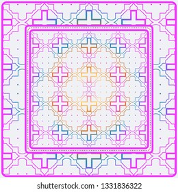 Design Print. The Pattern Of Geometric Ornament. Vector Illustration. The Idea For Design Prints For Neck Scarves, Carpets, Bandanas. Rainbow color.