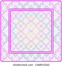 Design Print. The Pattern Of Geometric Ornament. Vector Illustration. The Idea For Design Prints For Neck Scarves, Carpets, Bandanas. Rainbow color.