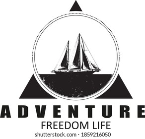 Design For Print T-shirt Illustration, Adventure Freedom Life Boat Sea