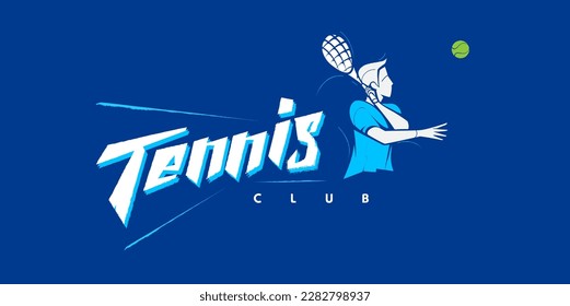 Design print for t-shirt and logo for tennis in blue colors