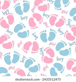 Design with prints of children's feet. Boy or girl? Vector background. Invitation to gender reveal.