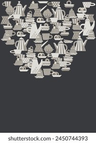 Design for prints, posters, cards, textile. Hand drawn potter coffee cups. Isolated background